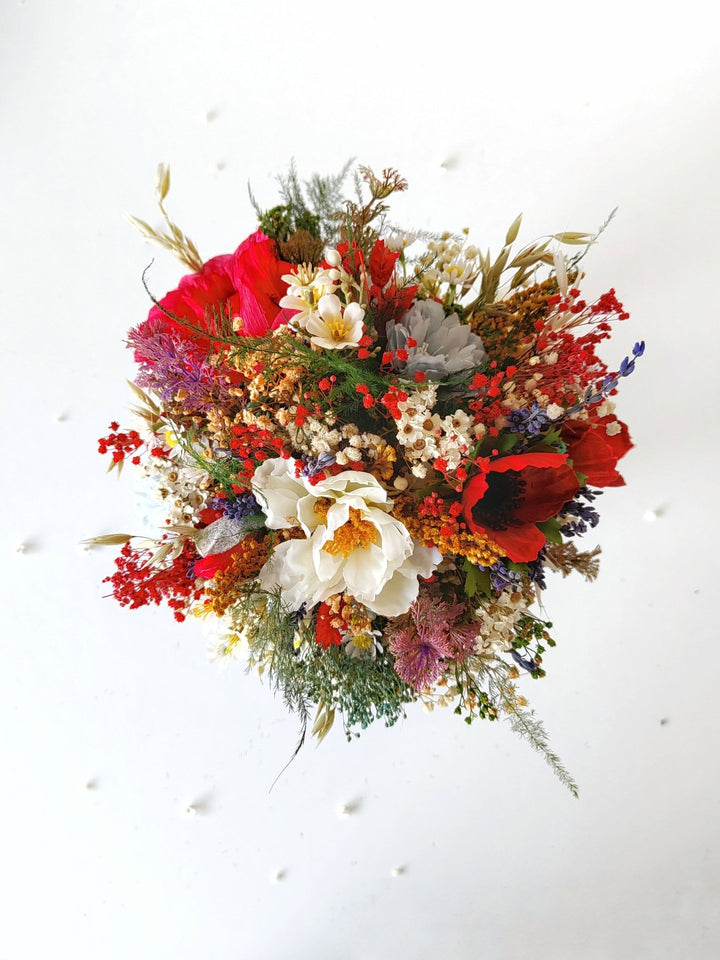 Red Poppy Wedding Bouquet: Folk Slavic Bridal Flowers – handmade floral hair accessory by magaela