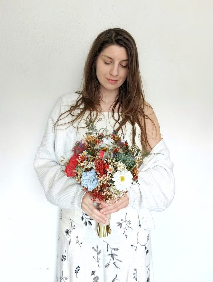 Red Poppy Wedding Bouquet: Folk Slavic Bridal Flowers – handmade floral hair accessory by magaela