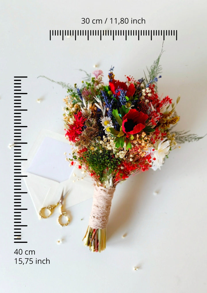 Red Poppy Wedding Bouquet: Folk Slavic Bridal Flowers – handmade floral hair accessory by magaela