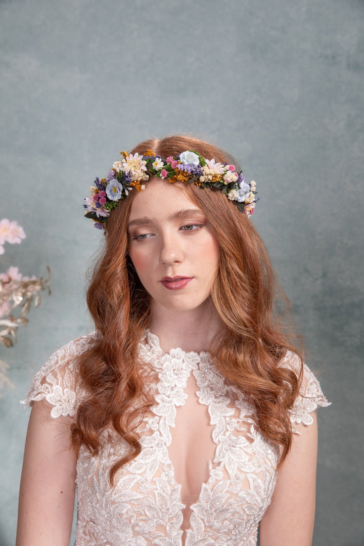 Lavender Flower Hair Wreath: Handmade Bridal Crown, Meadowy Wedding – handmade floral hair accessory by magaela