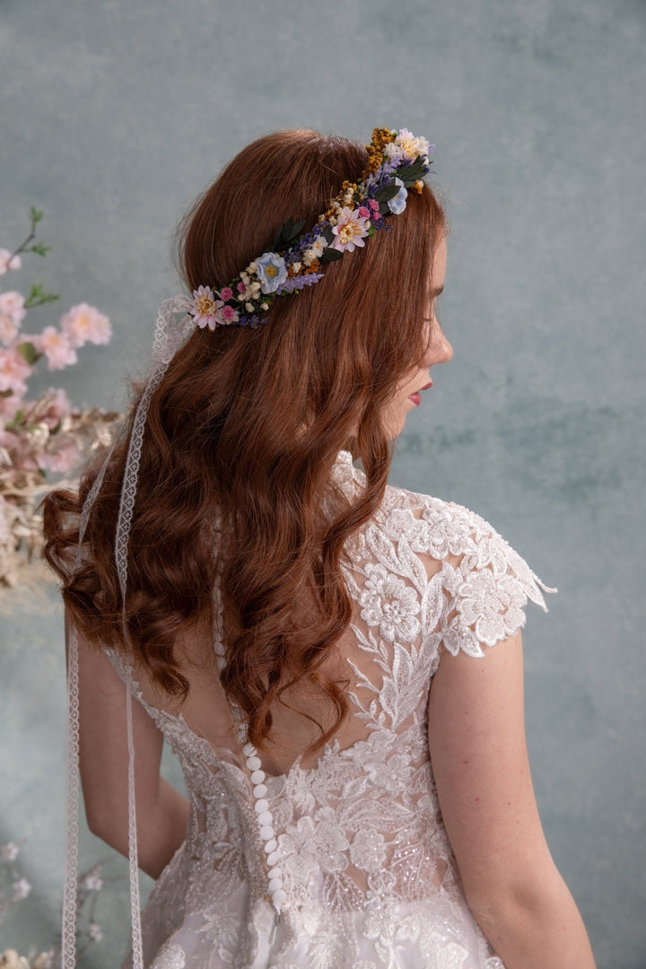 Lavender Flower Hair Wreath: Handmade Bridal Crown, Meadowy Wedding – handmade floral hair accessory by magaela