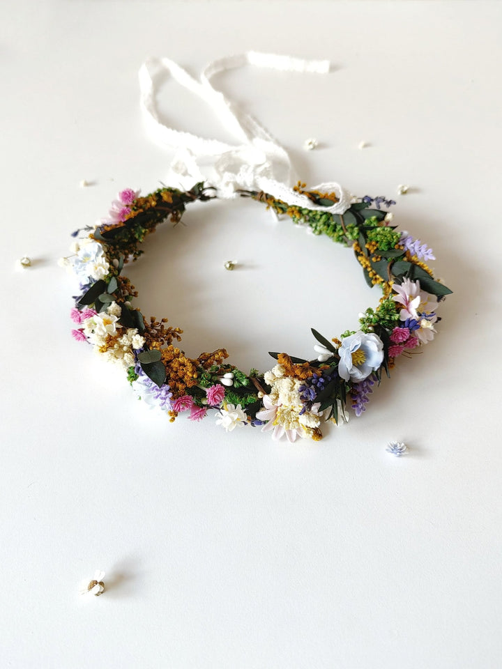 Lavender Flower Hair Wreath: Handmade Bridal Crown, Meadowy Wedding – handmade floral hair accessory by magaela