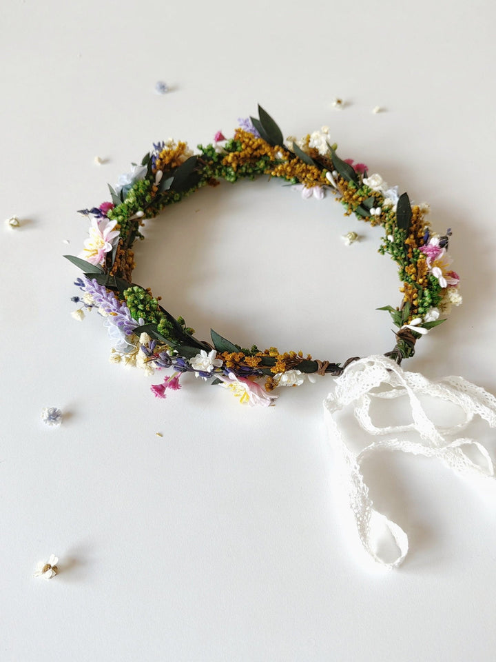 Lavender Flower Hair Wreath: Handmade Bridal Crown, Meadowy Wedding – handmade floral hair accessory by magaela