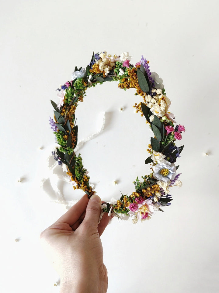 Lavender Flower Hair Wreath: Handmade Bridal Crown, Meadowy Wedding – handmade floral hair accessory by magaela