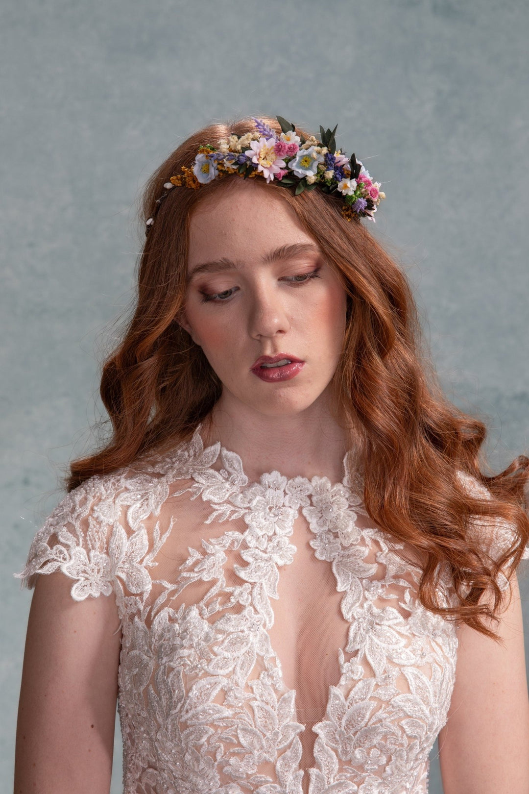 Lavender Flower Crown: Meadowy Bridal Hair Wreath – handmade floral hair accessory by magaela