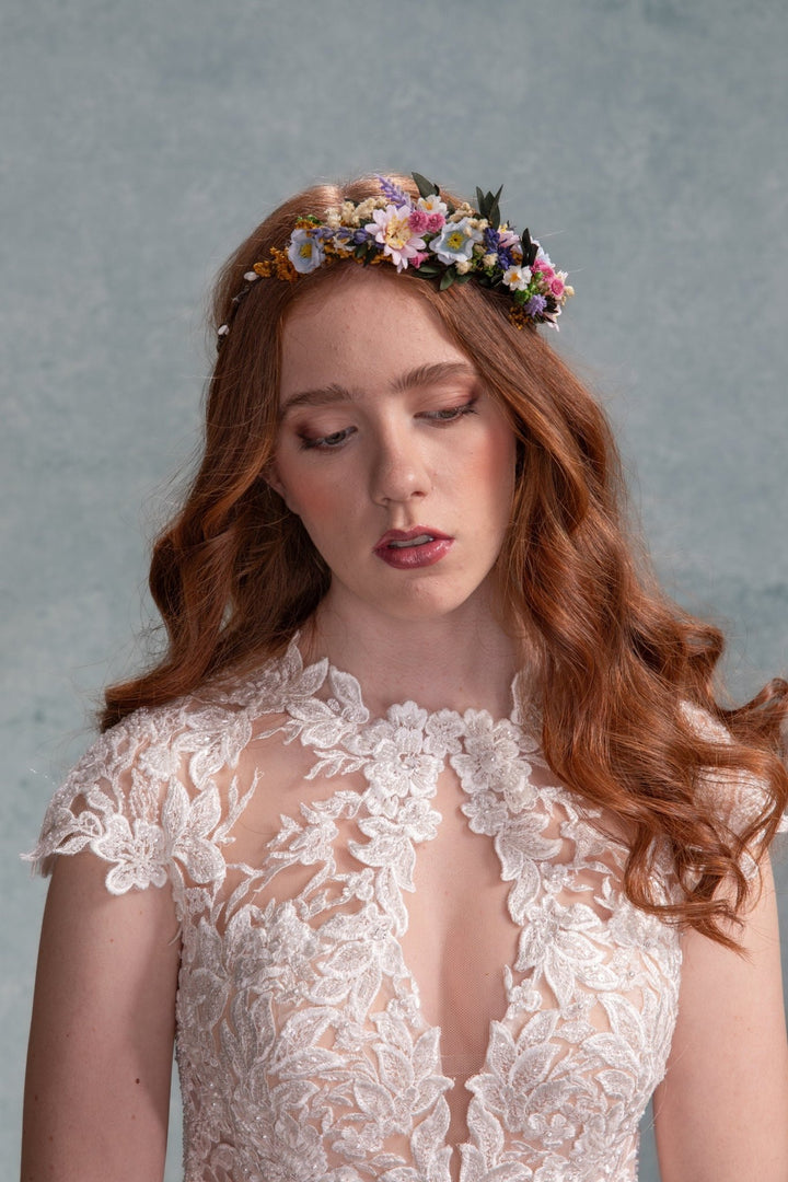 Lavender Flower Crown: Meadowy Bridal Hair Wreath – handmade floral hair accessory by magaela