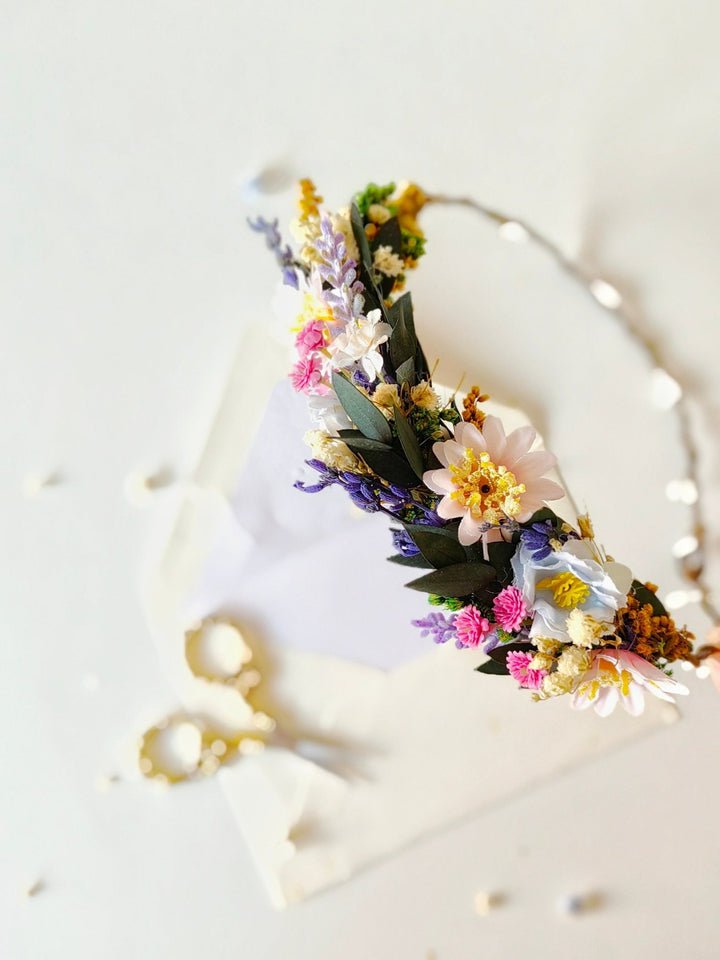 Lavender Flower Crown: Meadowy Bridal Hair Wreath – handmade floral hair accessory by magaela
