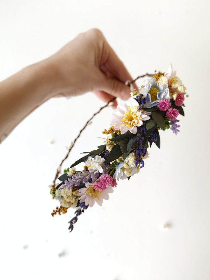 Lavender Flower Crown: Meadowy Bridal Hair Wreath – handmade floral hair accessory by magaela