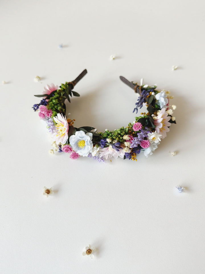 Lavender Bridal Flower Crown: Meadow Wedding Hair Wreath – handmade floral hair accessory by magaela