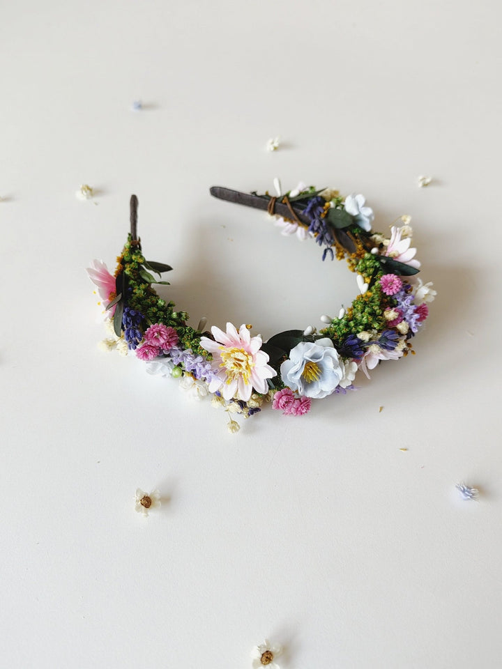 Lavender Bridal Flower Crown: Meadow Wedding Hair Wreath – handmade floral hair accessory by magaela