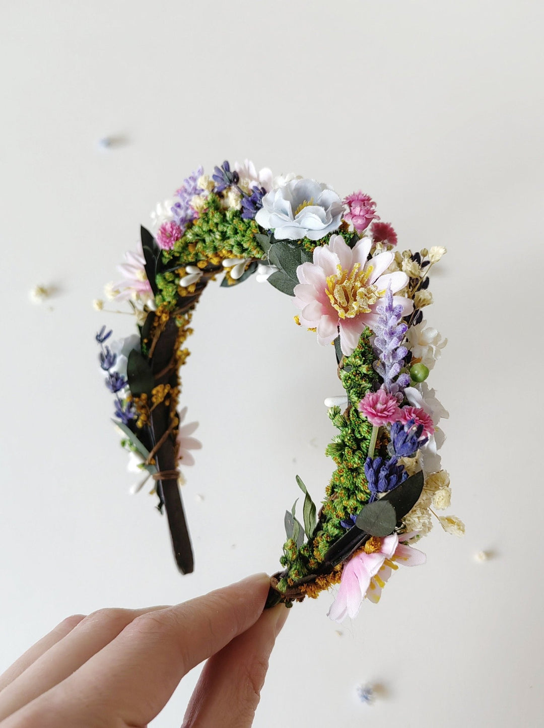 Lavender Bridal Flower Crown: Meadow Wedding Hair Wreath – handmade floral hair accessory by magaela