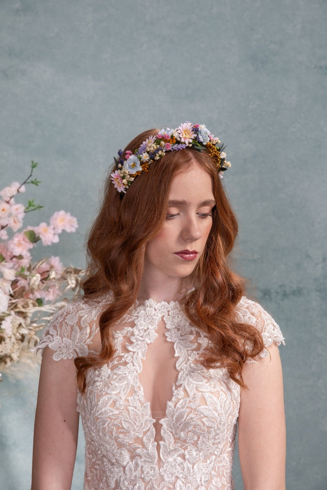 Lavender Bridal Flower Crown: Meadow Wedding Hair Wreath – handmade floral hair accessory by magaela