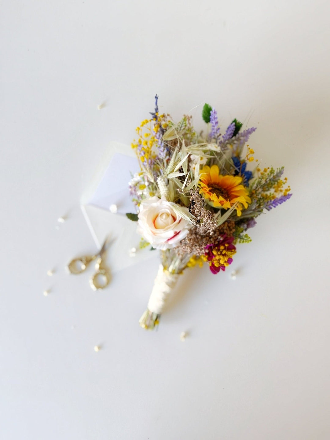 Small Sunflower Bouquet: Artificial Wildflower Bridesmaid Bouquet – handmade floral hair accessory by magaela