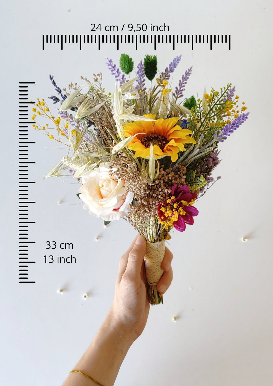 Small Sunflower Bouquet: Artificial Wildflower Bridesmaid Bouquet – handmade floral hair accessory by magaela