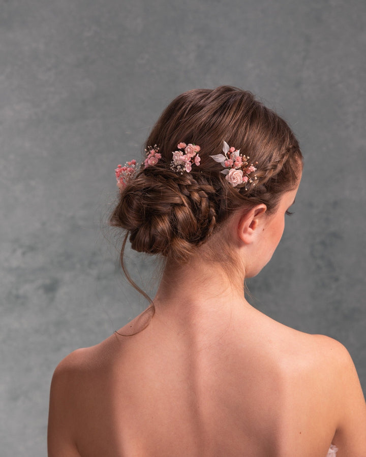 Pink Flower Hairpins: Romantic Bridal Hair Accessories – handmade floral hair accessory by magaela