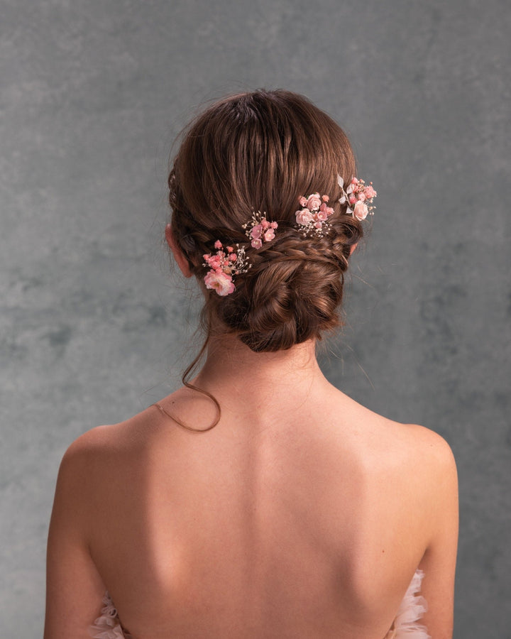 Pink Flower Hairpins: Romantic Bridal Hair Accessories – handmade floral hair accessory by magaela