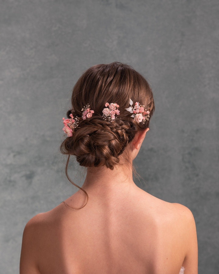 Pink Flower Hairpins: Romantic Bridal Hair Accessories – handmade floral hair accessory by magaela