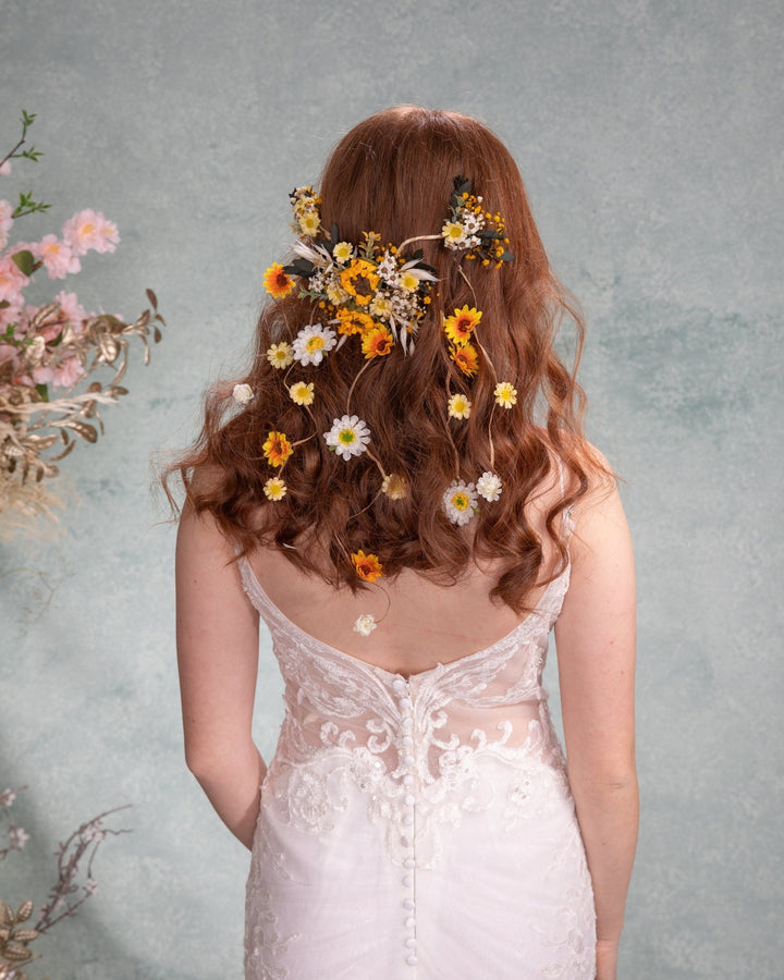 Sunflower Bridal Hair Vine: Romantic Yellow Flower Wedding Accessory – handmade floral hair accessory by magaela