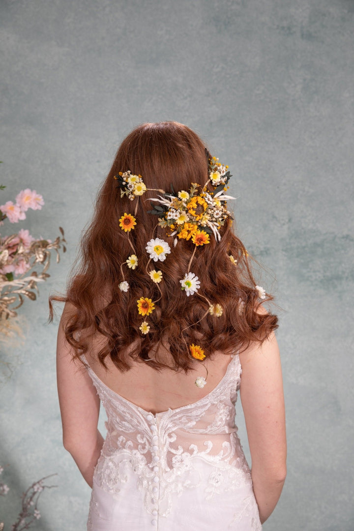 Sunflower Bridal Hair Vine: Romantic Yellow Flower Wedding Accessory – handmade floral hair accessory by magaela