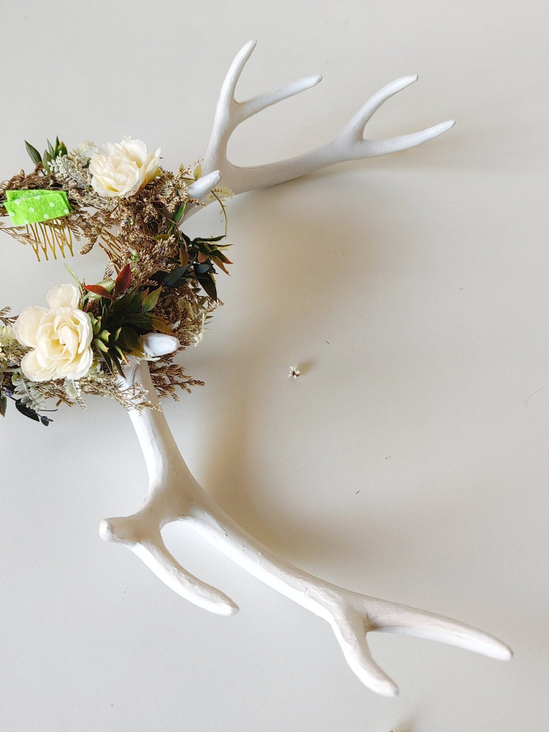 Floral Deer Antler Crown: Ivory Horns, Woodland Headpiece – handmade floral hair accessory by magaela