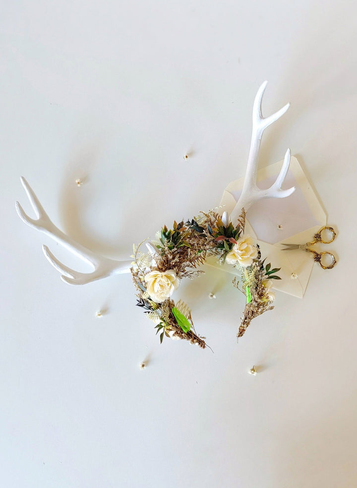 Halloween Deer Antler Crown: Black Flower Horn Headband – handmade floral hair accessory by magaela