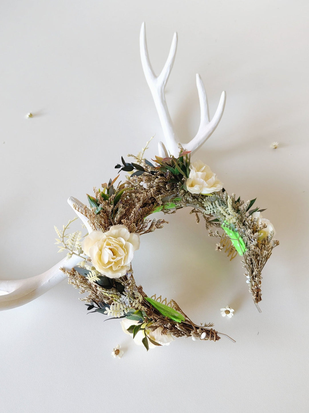Halloween Deer Antler Crown: Black Flower Horn Headband – handmade floral hair accessory by magaela