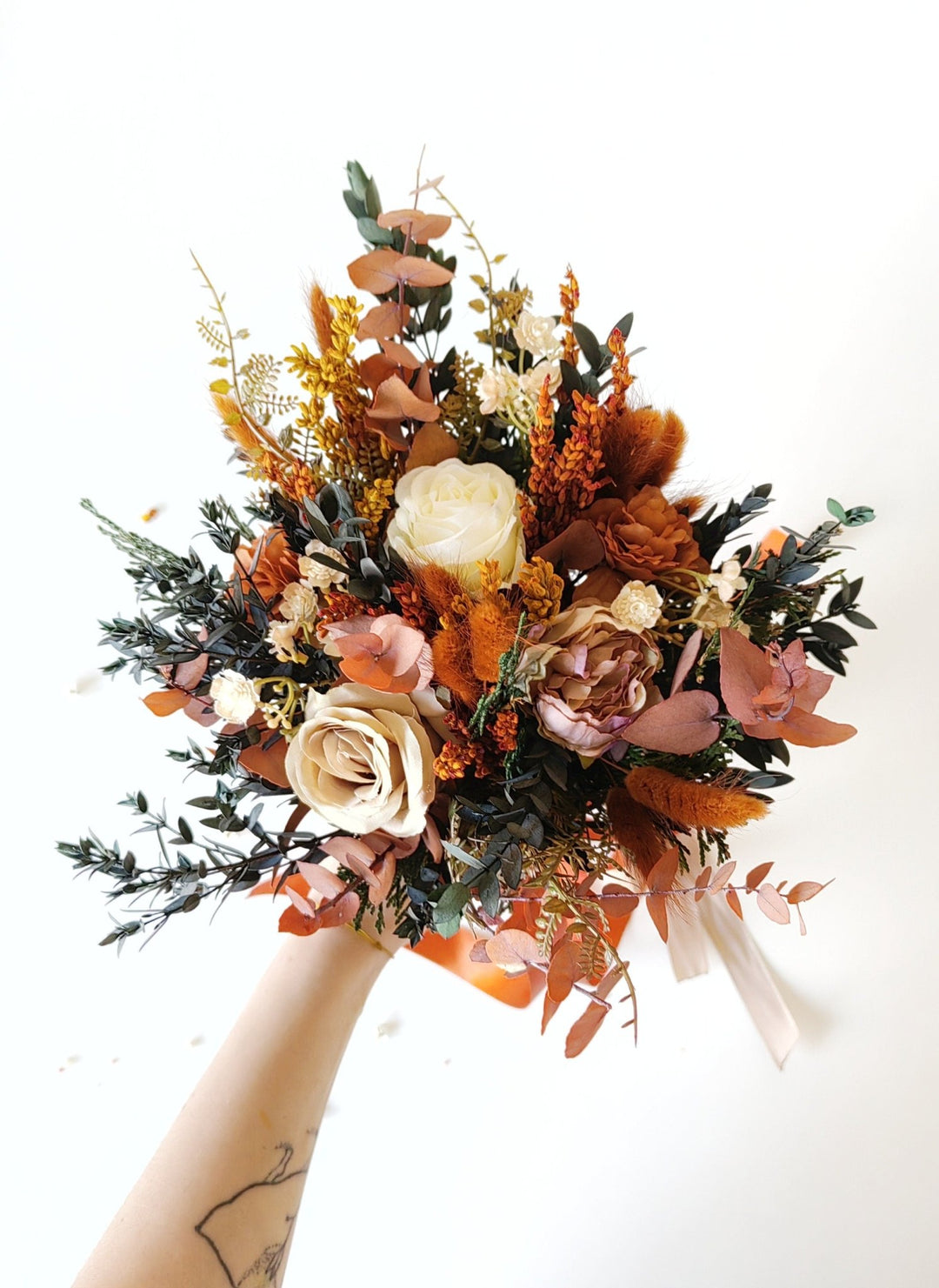 Terracotta Bridal Bouquet: Rustic Autumn Wedding, Boho Style – handmade floral hair accessory by magaela