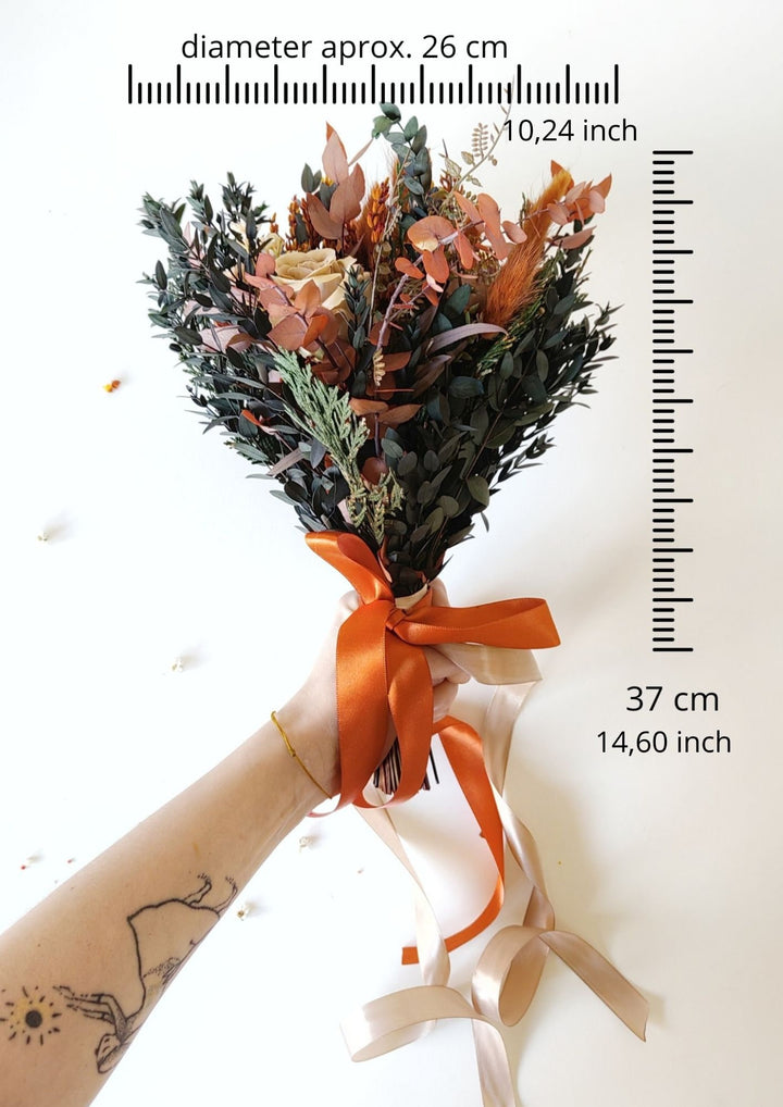 Terracotta Bridal Bouquet: Rustic Autumn Wedding, Boho Style – handmade floral hair accessory by magaela