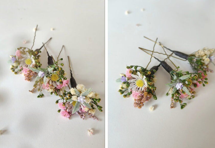 Meadow Daisy Hair Pins: Pastel Pink Floral Wedding Accessories – handmade floral hair accessory by magaela