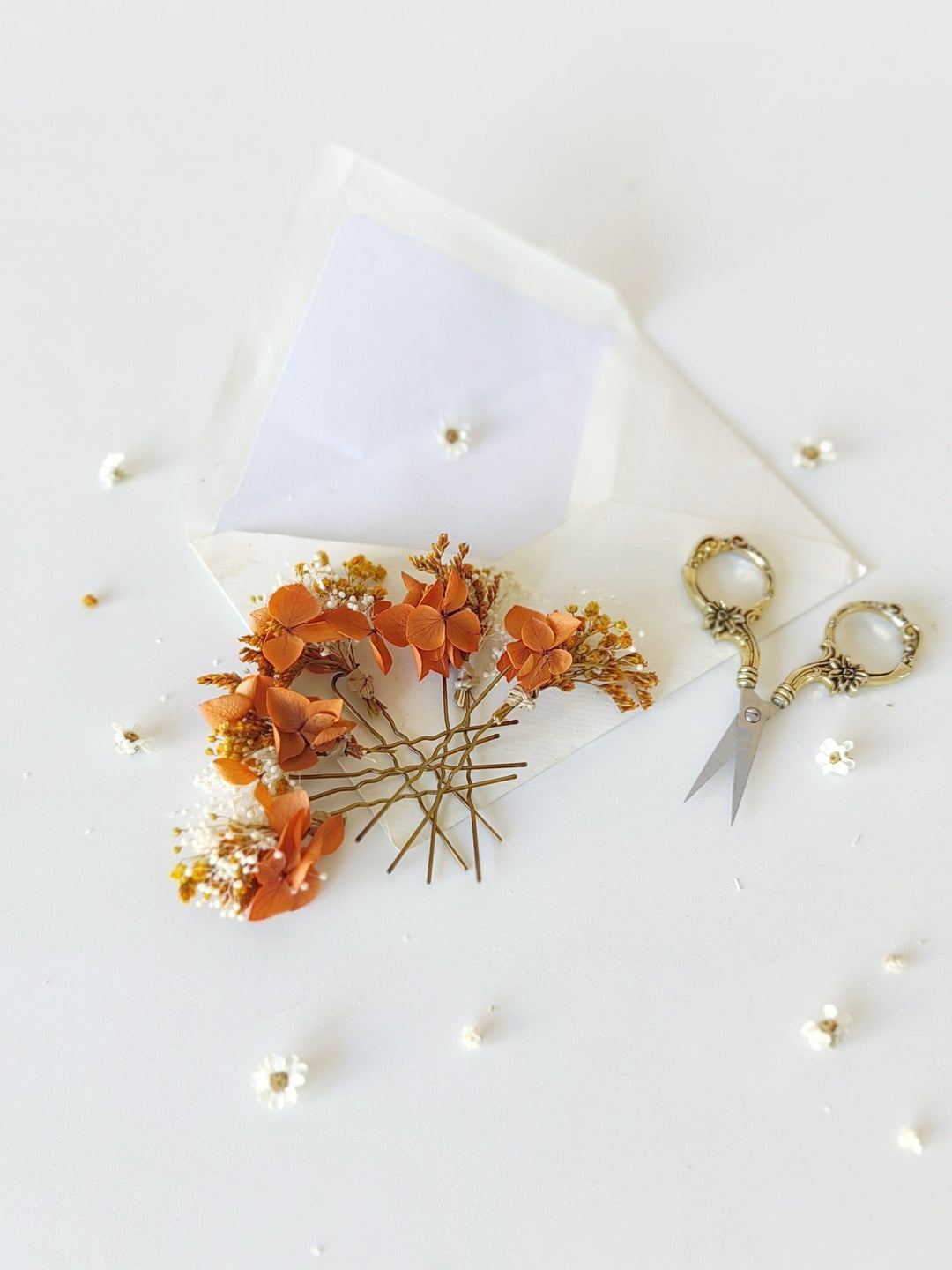 Terracotta Hydrangea Hairpins: Dried Flower Bridal Hair Accessories – handmade floral hair accessory by magaela