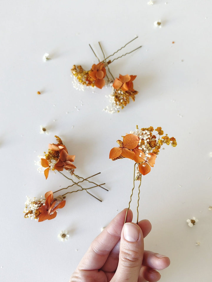 Terracotta Hydrangea Hairpins: Dried Flower Bridal Hair Accessories – handmade floral hair accessory by magaela