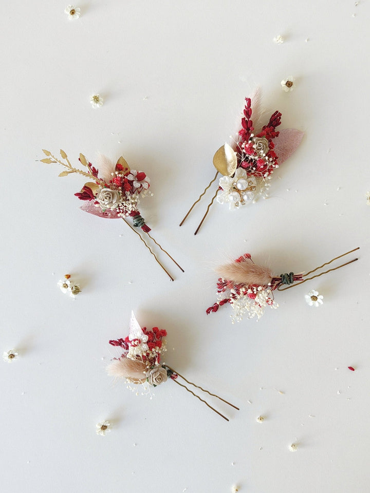 Red and Gold Flower Hair Pins: Glam Wedding Hair Accessories – handmade floral hair accessory by magaela