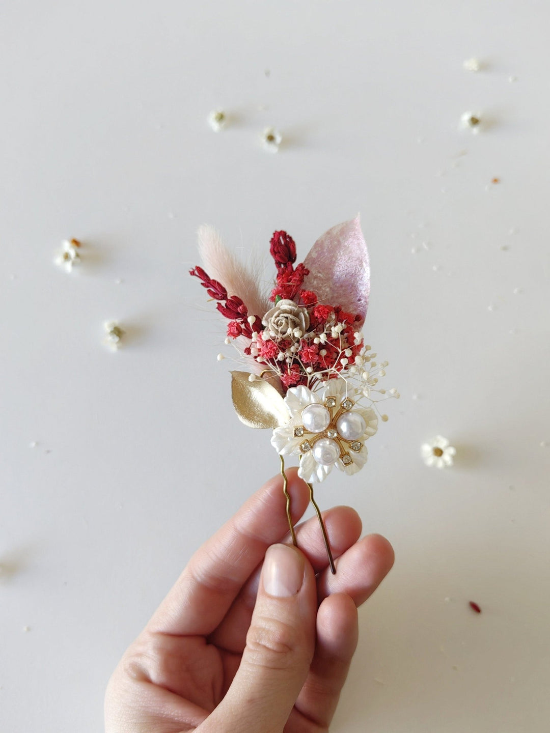 Red and Gold Flower Hair Pins: Glam Wedding Hair Accessories – handmade floral hair accessory by magaela