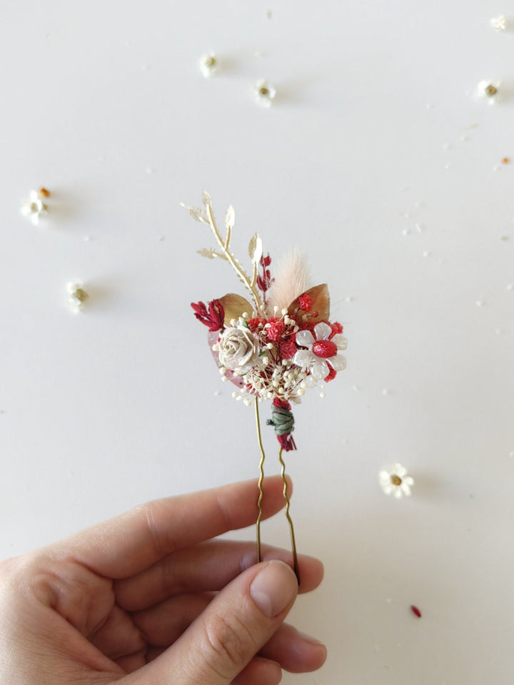 Red and Gold Flower Hair Pins: Glam Wedding Hair Accessories – handmade floral hair accessory by magaela