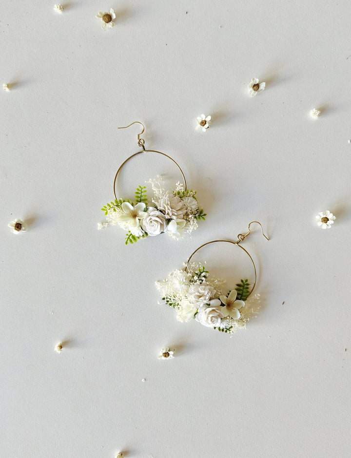 White Flower Circle Bridal Earrings: Wedding Jewelry – handmade floral hair accessory by magaela