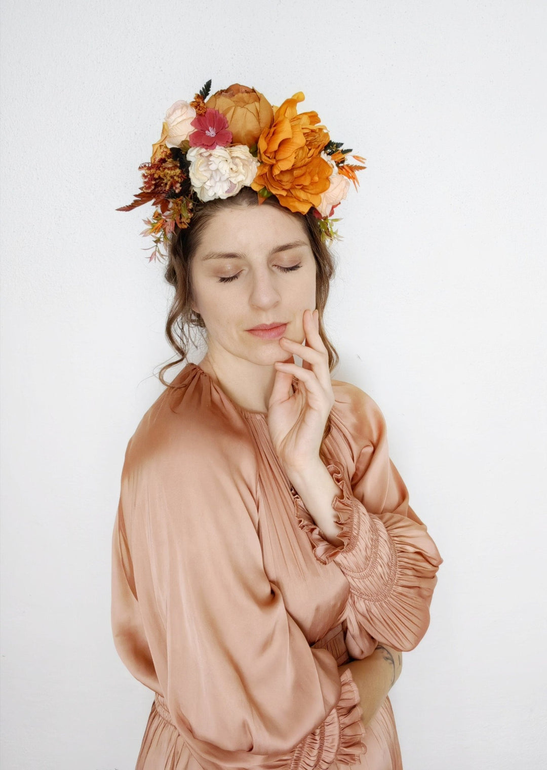 Terracotta Flower Headband: Frida Hair Crown, Double Sided Wedding Hairband – handmade floral hair accessory by magaela