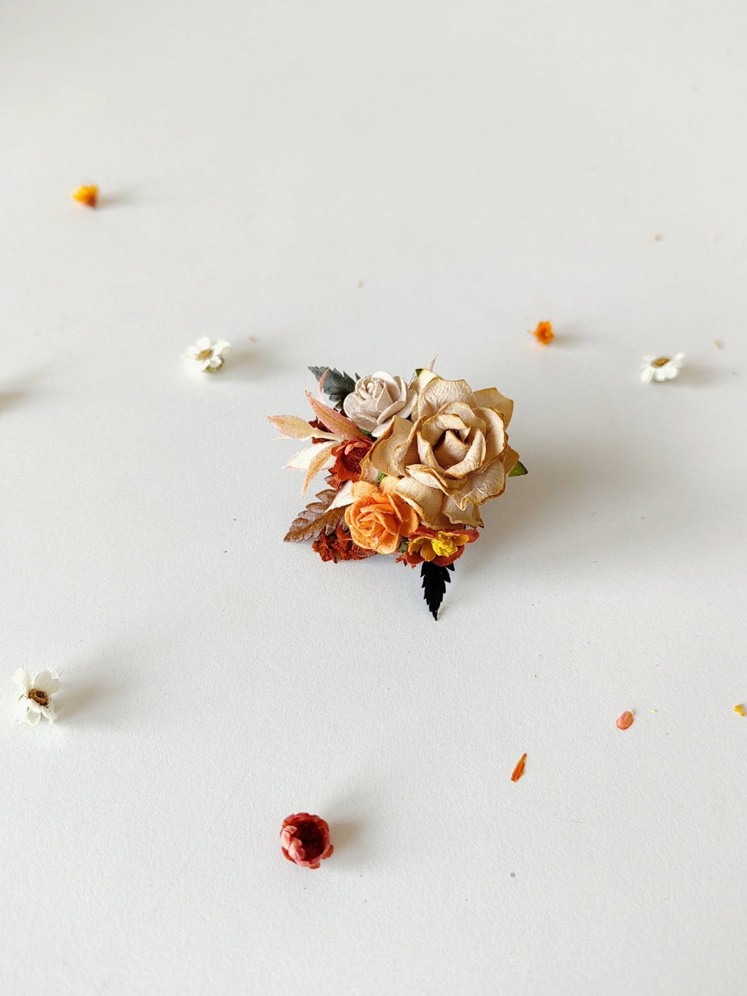 Terracotta Floral Ring: Adjustable Autumn Wedding Jewelry – handmade floral hair accessory by magaela