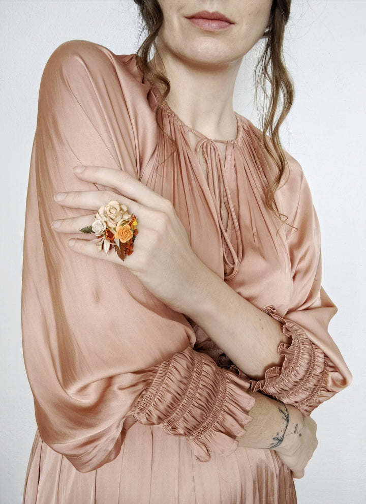 Terracotta Floral Ring: Adjustable Autumn Wedding Jewelry – handmade floral hair accessory by magaela