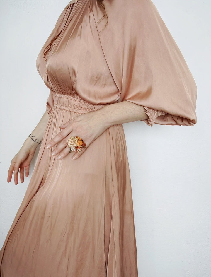 Terracotta Floral Ring: Adjustable Autumn Wedding Jewelry – handmade floral hair accessory by magaela