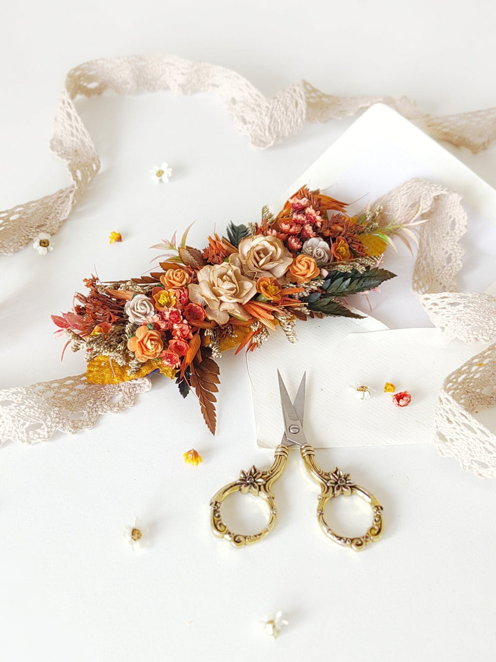 Terracotta Flower Belt: Burnt Orange Autumn Wedding Bridal Dress Belt – handmade floral hair accessory by magaela