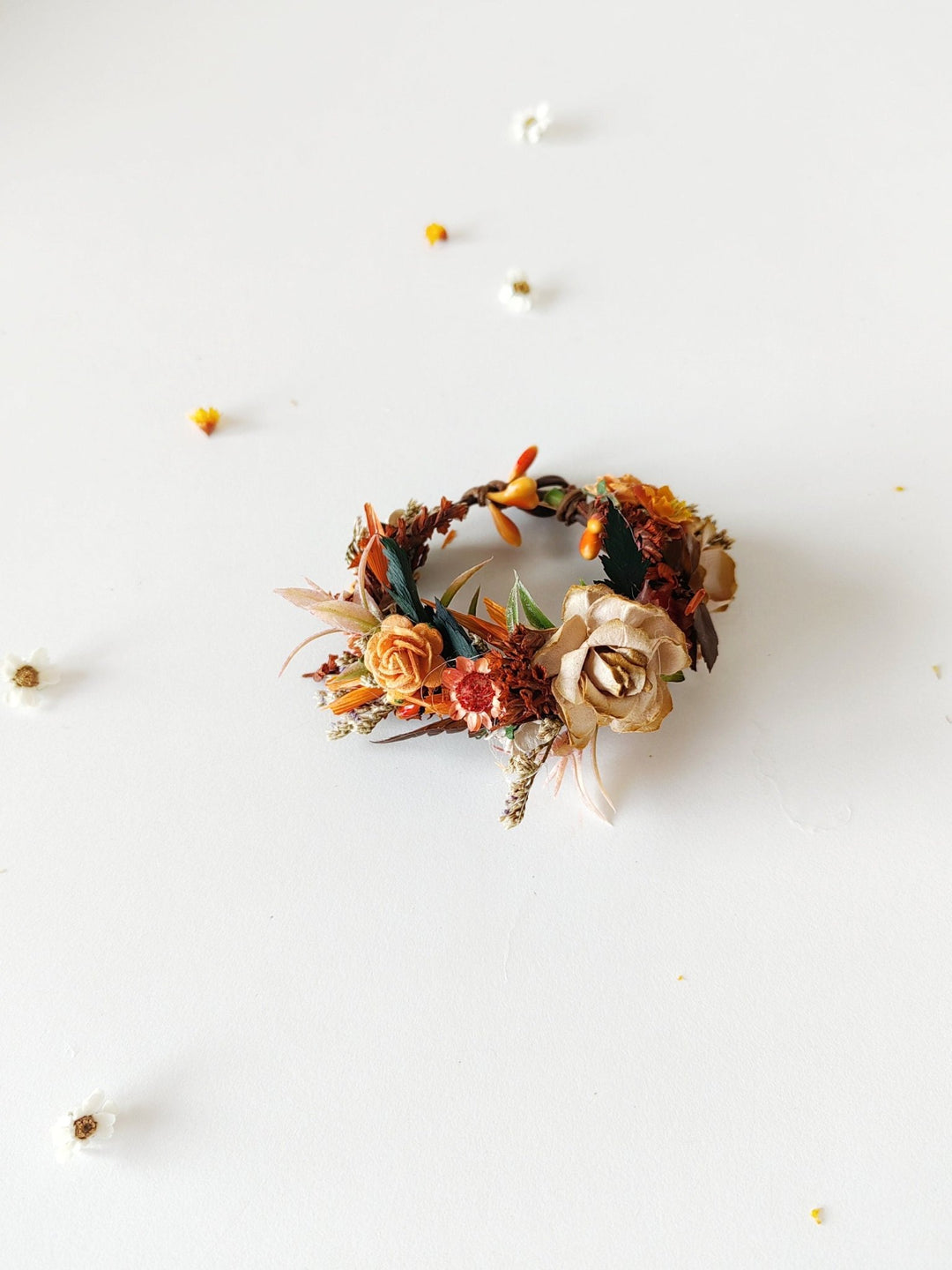 Autumn Flower Wrist Corsage: Terracotta Bridal Bracelet – handmade floral hair accessory by magaela
