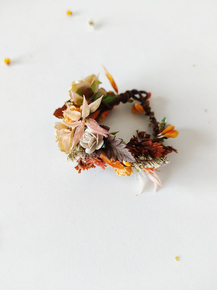 Autumn Flower Wrist Corsage: Terracotta Bridal Bracelet – handmade floral hair accessory by magaela