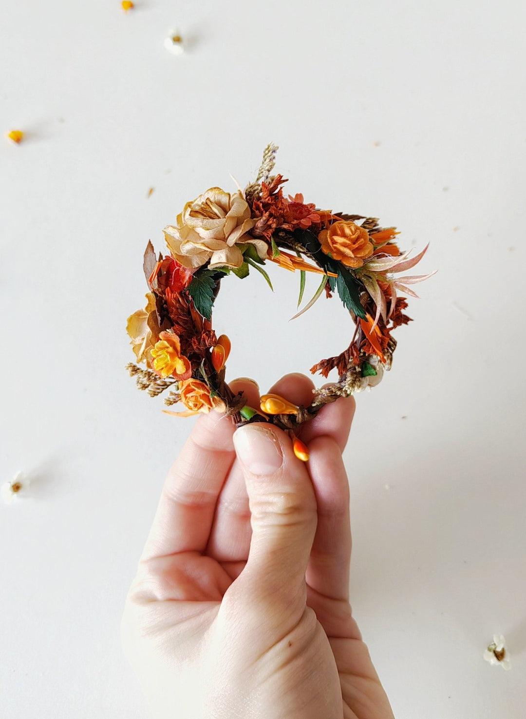 Autumn Flower Wrist Corsage: Terracotta Bridal Bracelet – handmade floral hair accessory by magaela