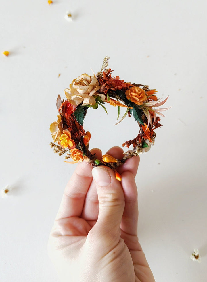 Autumn Flower Wrist Corsage: Terracotta Bridal Bracelet – handmade floral hair accessory by magaela