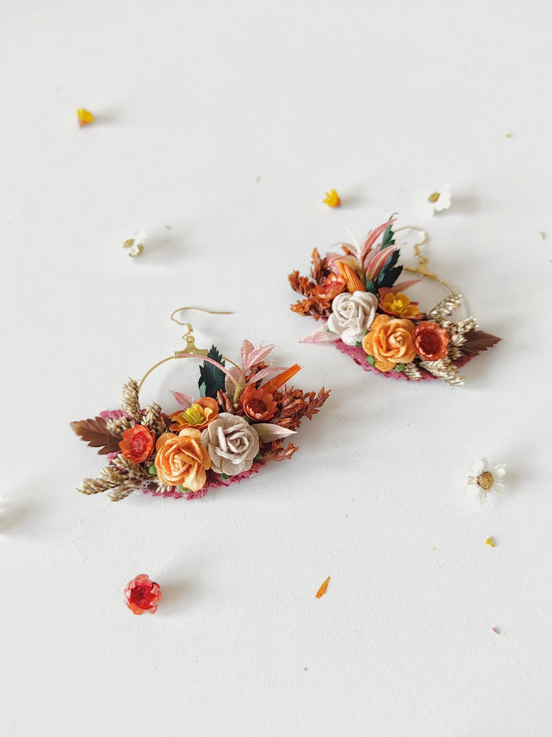 Terracotta Flower Circle Earrings: Autumn Wedding Jewelry – handmade floral hair accessory by magaela
