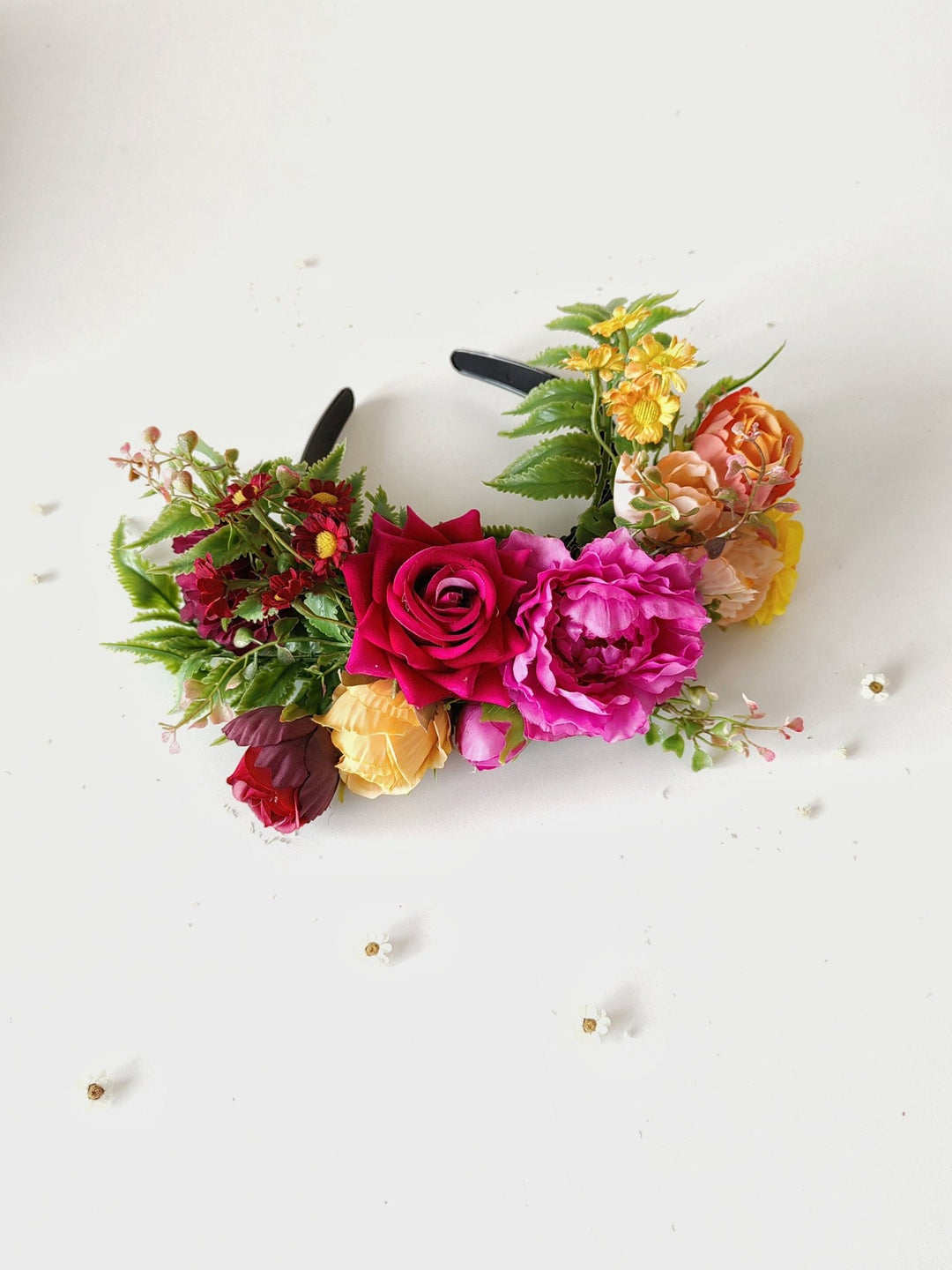 Frida Flower Crown: Pink & Yellow Floral Headband, Double - Sided Design – handmade floral hair accessory by magaela