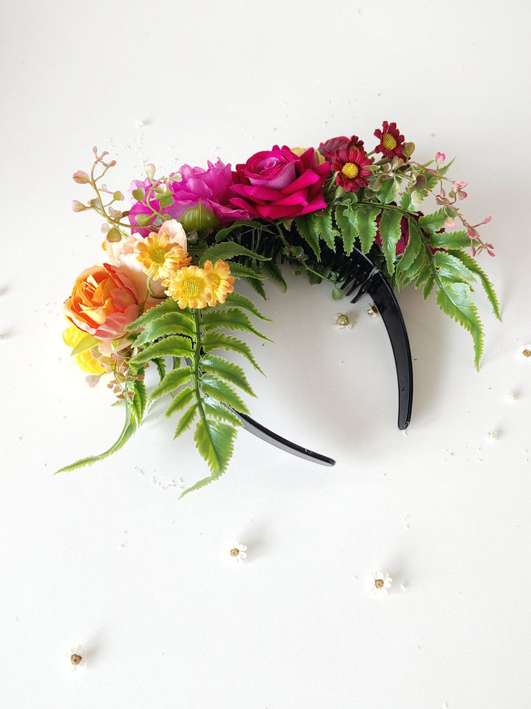 Colorful Magenta Frida Flower Headband: Double - Sided Floral Crown – handmade floral hair accessory by magaela