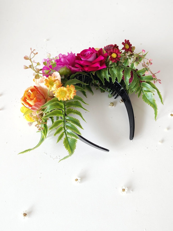 Colorful Magenta Frida Flower Headband: Double - Sided Floral Crown – handmade floral hair accessory by magaela