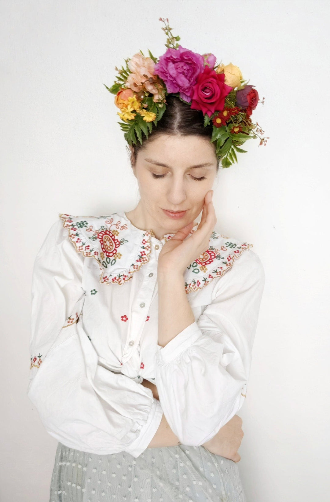 Colorful Magenta Frida Flower Headband: Double - Sided Floral Crown – handmade floral hair accessory by magaela