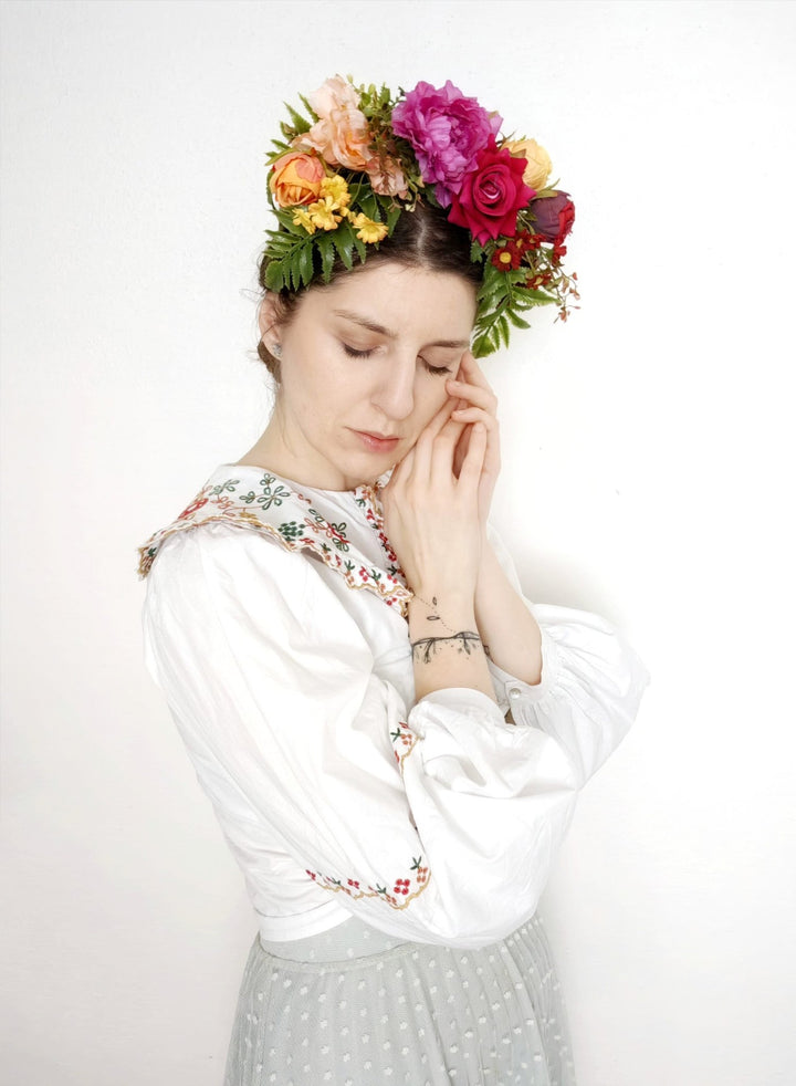 Colorful Magenta Frida Flower Headband: Double - Sided Floral Crown – handmade floral hair accessory by magaela